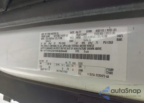 2017 Ford Transit-250 из США, поврежденный, VIN 1FTYR1ZM1HKB29448